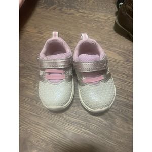 stride rite size 4 girls shoes silver and pink